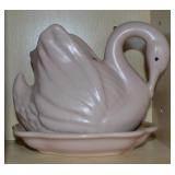 Vtg Mauve Art Pottery Swan Planter / Vase 7w