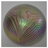 Iridescent Pulled Feather Art Glass Paperweight