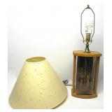 Mid Century Oak And Amber Glass Table Lamp 26'T