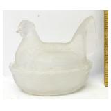 Vintage Frosted Glass Hen On Nest