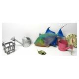 Garden Decor,Fish,Watercans,Metal Frog On Leaf