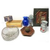 Home Decor,Wire Basket,Blue Vase,Handmade Sign