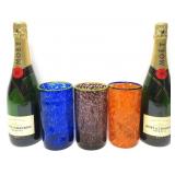 Champange Bottle Props,W/Art Hand Blown Glasses