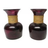 Purple Glass Vases With Rope Wrapped Accent