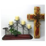 Candle Holder W/Wood Cross