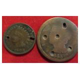 1845 Lg. & 1906 Indian Cents: Holed
