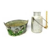Vintage Tin Bucket W/Alum Milk Can