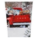 Festive Holiday Scene Red Pickup Truck Screen Prit