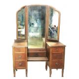 Antique Vanity W/Trifold Mirror 45'W