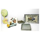 Fall Decor,Tin Market Tray,Metal Truck,Wood Sign