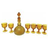 Tiara Amber Glass Decanter With Glasses