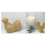 Wood Chickens W/Ceramic Chicken