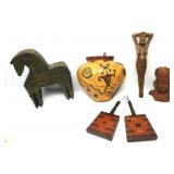 Tribal Wood Trivets,Pottery Pocket Vase