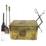 Brass Fireplace Log Box20'Wx12'Dx12'T W/Tools