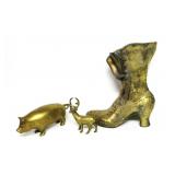 Vintage Brass Boot W/Pig,Deer