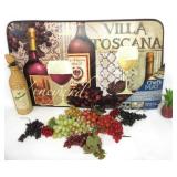 Wine Decor,Kitchen Mat,Wicker Wine Bottle,Grapes