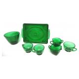 Vintage Green Glass Ice Bucket,Tray,Cups