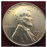 1957D GEM/BU RED Wheat Cent