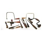 Vtg Wood Handle Tools,Hacksaws,Hand Drill