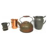 Vtg Copper Teapot,Pewter Pitcher,Alum Pitcher