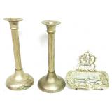 Vintage Candle Sticks W/Iron Soap Dish
