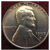 1957D Red BU Wheat Cent