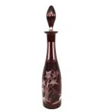 Vtg Bohemian Ruby Red Cut To Clear Decanter 16'T