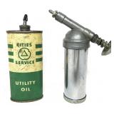 Vintage Oil Gun W/Cities Service Oil Can