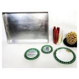 Silver Serving Tray W/Candle Holders,Candles