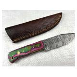 Damascus Steel Fixed Blade Knife w/ Sheath