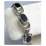 925 Silver Taxco Vtg. Black Onyx Link Bracelet