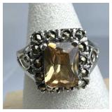 925 Silver Champagne Zirconia Marcasite Ring