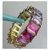 925 Silver Rainbow Multi-Gem Eternity Band Ring