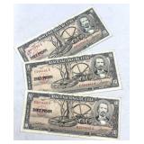 (3) 1958 Cuba 10 Pesos Notes, VG
