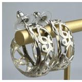 925 Silver Vtg. Art Nouveau Openwork Post Hoop Ear