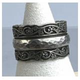 925 Silver Hammered Spinner Floral Band Ring
