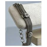 925 Sterling Silver Flower Multi-Strand Bracelet