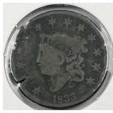 1833 US Large Cent, Braided Hair, Damage