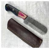Damascus Steel Cowboy Bull Cutter Knife w/ Sheath