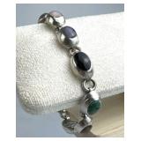 925 Silver Taxco Cabochon Multi-gemstone Link Brac