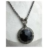 925 Silver Vtg. Black Tourmaline Marcasite Necklac