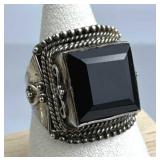 925 Silver Black Tourmaline Rope Edge Ring