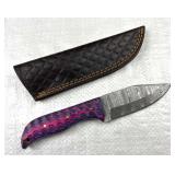 Damascus Steel Fixed Blade Knife w/ Sheath