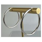 14K White Gold 1" Hoop Earrings