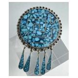 925 Silver Vtg Taxco Inlay Crushed Turquoise Fring