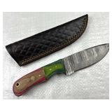 Damascus Steel Fixed Blade Knife w/ Sheath