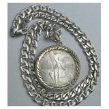 925 Silver 1985 Mexico 1 Onza Coin Pendant Necklac