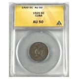 1920 Cuba 5 Centavos Silver ANACS AU50