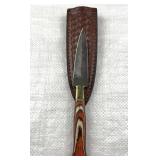 Damascus Steel Stiletto Blade Knife w/ Sheath