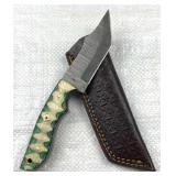 Damascus Steel Tanto Blade Knife w/ Sheath